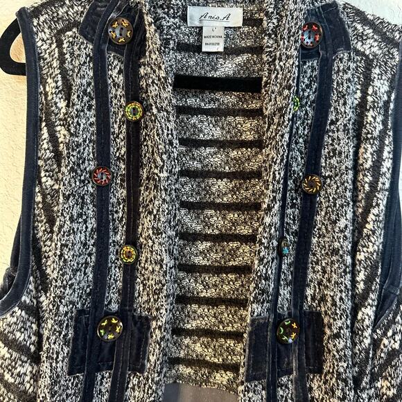 Anis.A Women's Gray Black Stretch Open Front Wrap Vest Sweaters Size Large - Picture 3 of 10